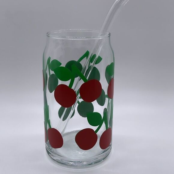 NWT Wool + Pepper Co. CHERRIES 16oz Glass Can Cup - Picture 7 of 7